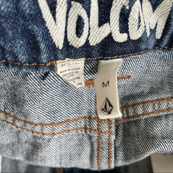 Volcom Womens Stoned Denim Mini Skirt Button Fly Blue Distressed Dark Wash Med - Picture 6 of 10